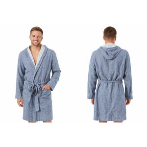 Men's Frescobol Carioca Blue Gray Linen Hooded Robe L